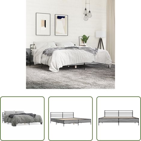vidaXL Metall - Bettgestell Grau Sonoma 200x200 cm Holzwerkstoff und Metall (1/5)