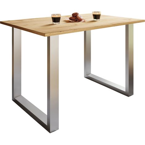 XonaU Esstisch 80x50 Eiche dekor, silberfarben. (1/2)