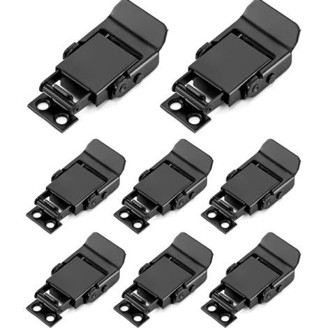 Stainless steel toggle latch, side panel latch, ideal as a box latch, flip latch, black/8 pieces (1/4)