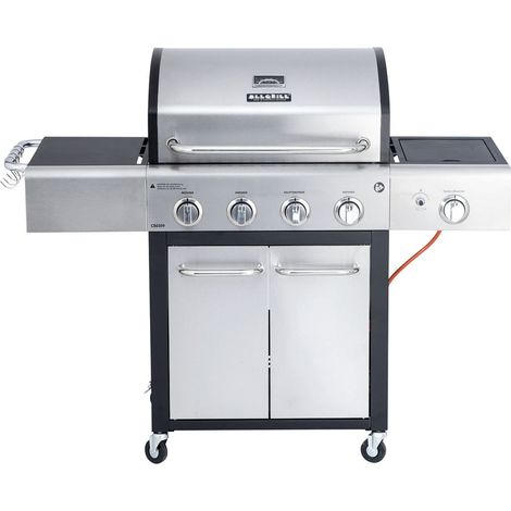 Allgrill Basic-Line Festival Edelstahl/schwarz Gasgrill mit 4 Brennern und Seitenkocher