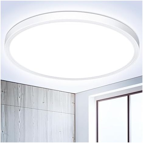 Plafonnier LED Rond Plat 18W 6500K IP44 Lumière Froide Moderne Idéal Salle De Bain Cuisine Couloir Salon Ø22.3cm