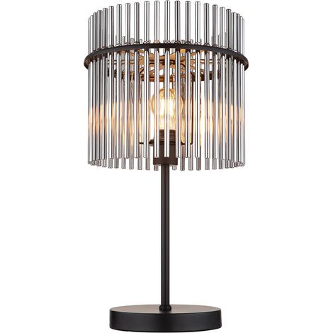 Lampe de table barres de verre fumé clair Lampe d'appoint noire Lampe de chambre à coucher Lampe de chevet, métal, 1x douille E27, H 54,5 cm (1/5)