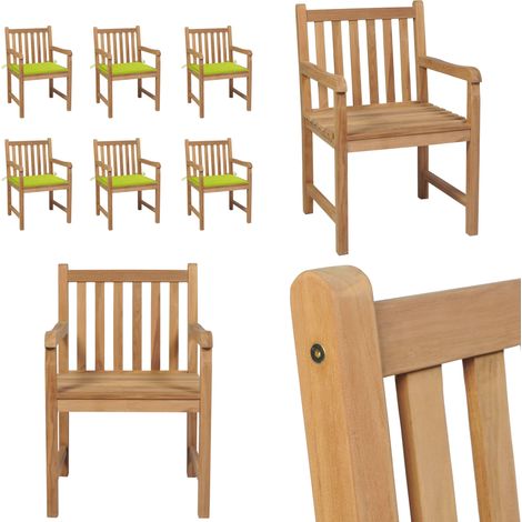 Gartenstühle 6 Stk. mit Hellgrünen Kissen Massivholz Teak - Gartenmöbel Holz - Teakholz Gartenstühle (1/5)