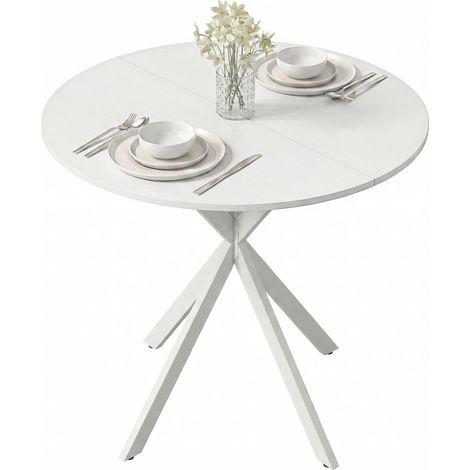 HOMCOM Tavolo Rotondo da Pranzo Stile Industriale con Gambe a Croce Ø80x75 cm (1/5)