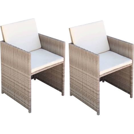 Gartenstühle 2 Stk. mit Polstern und Kissen Poly Rattan Beige vidaXL