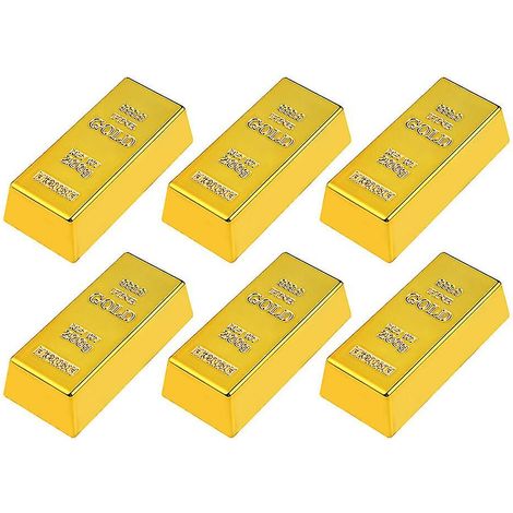 Lot de 6 lingots d'or factices en plastique, accessoires décoratifs pour fêtes et activités. (1/3)
