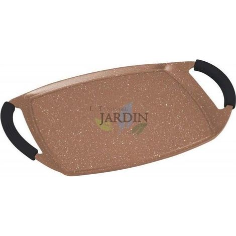 Braune, steinbeschichtete Grillplatte, 47 cm, geeignet für alle Herdarten, Induktion und Backofen, antihaftbeschichtet