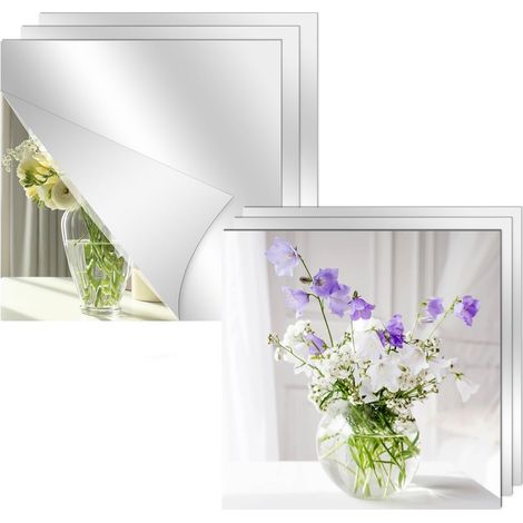 Lot de 6 miroirs adhésifs muraux 30x30 cm, sans cadre, incassables, acrylique, pour salon, chambre, porte. (1/5)