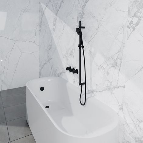 Fortifura Nebbio Ensemble combiné bain - mitigeur thermostatique - barre coulissante avec coude mural intégré - flexible de douche métallique - (1/5)