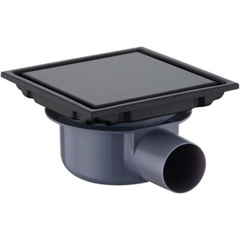 Bonde de douche carrée, 15 x 15 cm, siphon pivotant à 360°, anti-odeurs, encastrée, compatible avec alimentation en eau positive et négative, double filtration, carrelable, noire (1/4)