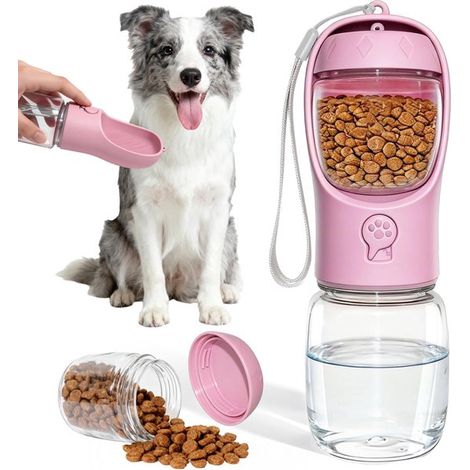 Gourde pour chien - Gourde nomade - Gamelle 2 en 1 - Convient aux chiens, chats et autres animaux de compagnie - Idéale pour les promenades, les voyages et le camping - Rose (1/5)