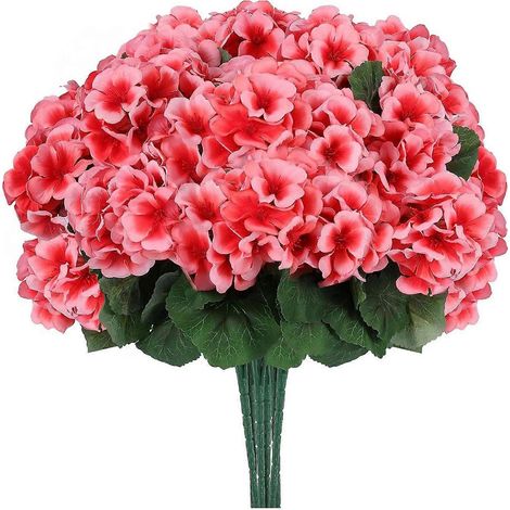 Lot de 6/12 fleurs de géranium artificielles pour la décoration intérieure extérieure jardin et terrasse - 1 pièce - Rose (1/5)