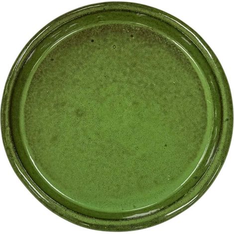 Soucoupe ronde 33cm vert profond faite à la main en terre cuite émaillée (1/4)