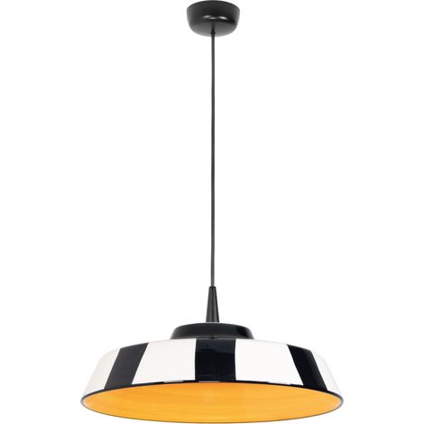 Circus Lampada a Sospensione LED 8W Ceramica Made in Italy Diametro 35 cm Finitura Gialla Interna Design Righe Bianche e Nere per Interni Eleganti