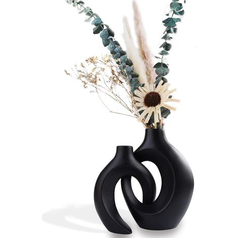 Vase Noir Mat Pampa en Céramique, Art Design Décoratif pour Maison, Salon, Bureau, Cuisine - Ornement de Table (1/5)