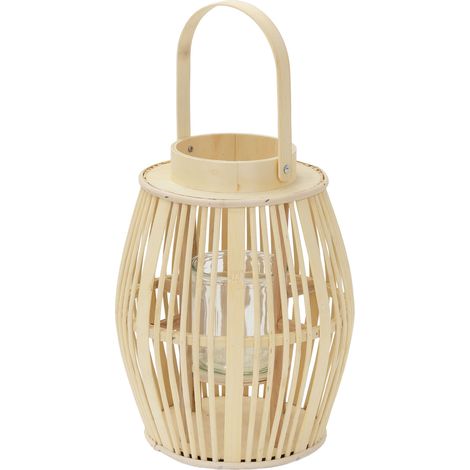 ECD Germany Lanterna in Bambù Naturale, Portacandela con Inserto in Vetro, Altezza 44 cm, Colore Legno, Lanterna da Giardino con Effetto Intrecciato, Stile Boho, Decorazione per Terrazza e Interni