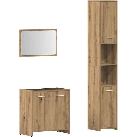 Maison Exclusive - 3-tlg. Badmöbel-Set Artisan-Eiche Holzwerkstof