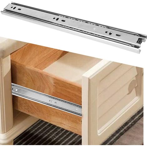 Lot de 2 glissières de tiroir télescopiques en acier laminé à froid de 56 cm (22 po) à 3 sections pour meuble mobile, blanc/noir. (1/5)