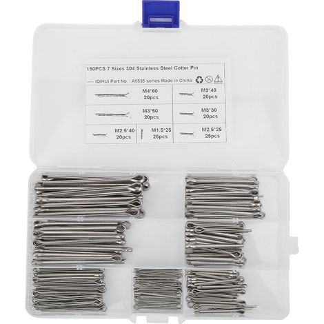 Kit d'assortiment de Goupilles Fendues, Goupilles d'attelage, Goupilles Fendues 7 Spécifications 150 Pièces en Acier Inoxydable pour Appareils électroménagers. (1/5)
