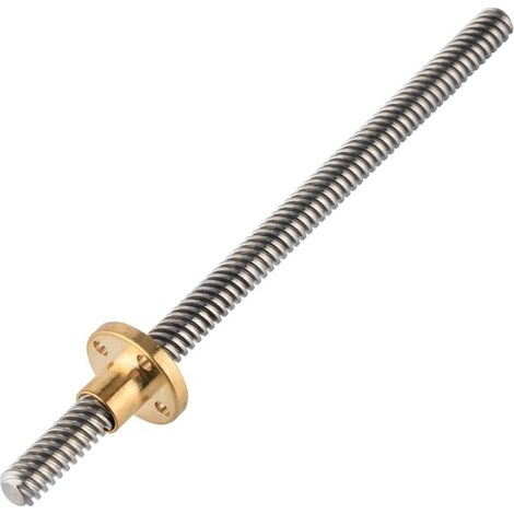 Tige filetée trapézoïdale en acier inoxydable T8 8mm avec écrou laiton pour imprimante 3D, longueur 150mm