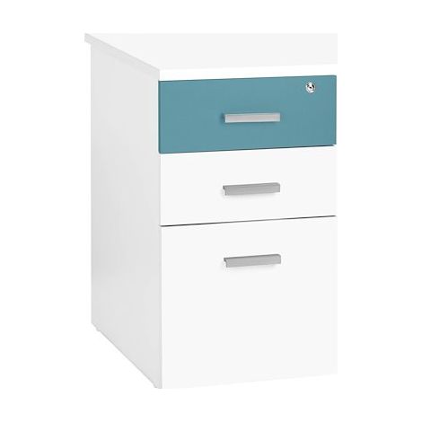 Caisson hauteur de bureau Ineo blanc 3 tiroirs - bleu argile - Maxiburo