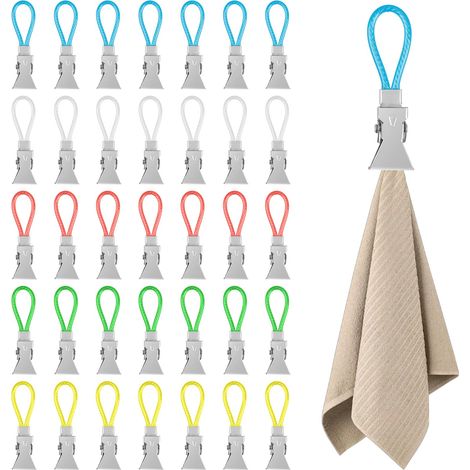 35 Pcs Accroche Torchon Cuisine, Porte Serviette Cuisines, Pince Torchon Cuisines, Pinces à Serviettes Acier inoxydable avec Boucles, Crochet pour torchons de Cuisine Salle de Bain (1/5)