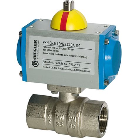 Riegler Messingkugelhahn, pneumat. Stellantrieb doppeltwirkend, Rp 1 1/4 (1/4)