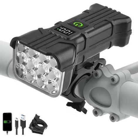 Luz de bicicleta superbrillante, ideal para paseos nocturnos, faro delantero con indicador de batería y función de carga USB. (1/5)