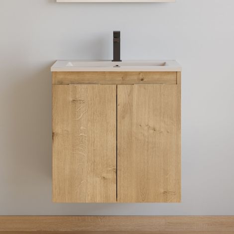 Meuble de salle de bain 60cm simple vasque - 2 portes - sans miroir - roble nudos (chêne clair) - ROSIE