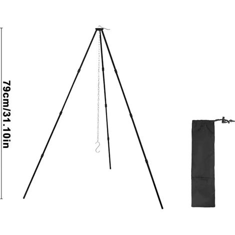 Trépied de camping portable triangulaire, support idéal pour suspendre casseroles, ustensiles de cuisine de survie pour feu de camp, pique-nique, barbecue, réchauds portables (1/3)