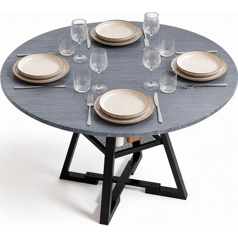 Tavolo per Sala da Pranzo Tondo Grigio con Ripiano Portaoggetti 120x120x76cm (1/5)