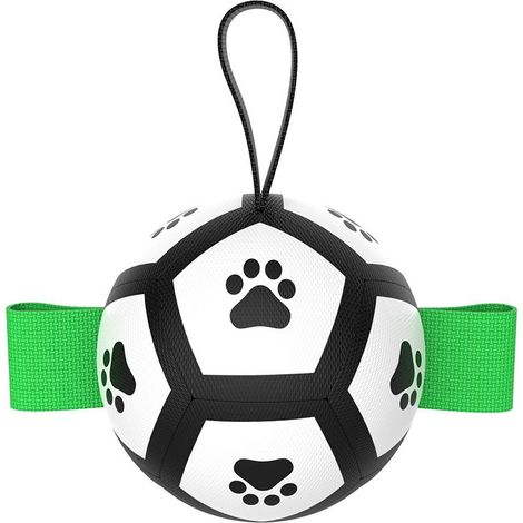 Ce ballon de football interactif pour chien est orné d'empreintes de pattes, idéal pour jouer et mâcher en extérieur. Convient aux chiens de taille moyenne à grande (8 cm de hauteur). (1/5)