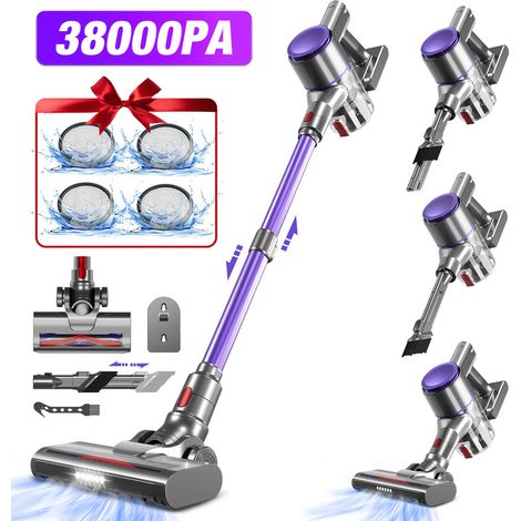 Aspirateur Balai Sans Fil 38000Pa 500W – Autonomie 55 min, 2 Niveaux d’Aspiration, Bac 1,3 L pour Tapis & Sols Durs, Gronfont, Violet (1/5)