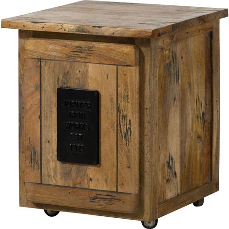 Table de nuit en bois de manguier laqué brun clair RAILWAY 1002 (1/3)