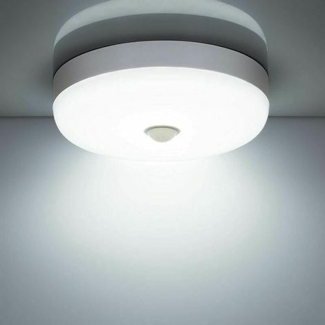 LED-Deckenleuchte mit Bewegungsmelder – 12 W – 1500 lm – 6500 K – IP56 – 22 cm Durchmesser – Für den Innen- und Außenbereich, Treppenhaus, Badezimmer, Garage, Flur – 1 Stück (1/5)
