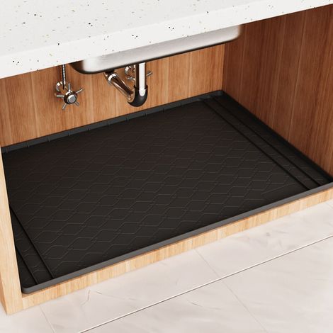 Tapis d'évier noir, 71 cm x 56 cm, 1 pièce, en silicone, résistant aux taches et imperméable, pour meuble/plateau de salle de bain. (1/5)