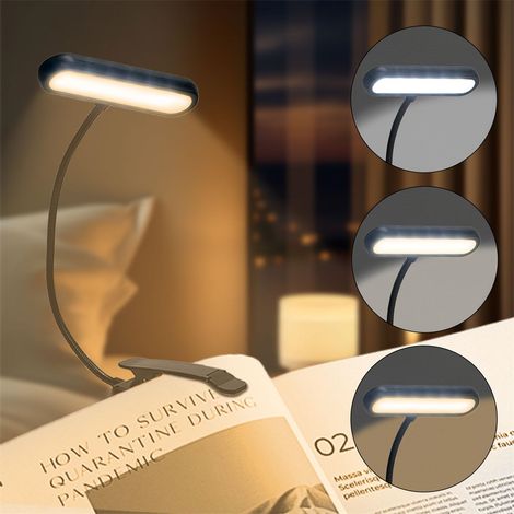 Lampe de lecture LED rechargeable par USB avec pince à livres, 3 températures de couleur et veilleuse. (1/5)