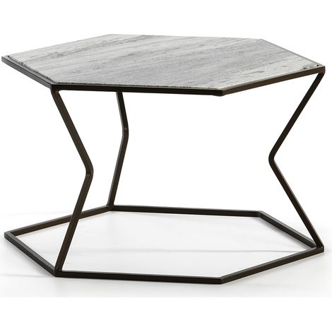 Table basse 61x61x41 Marbre clair/Métal marron foncé (1/5)