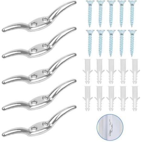 Taquet Bateau, D'amarrage Crochet de Corde de Mât Inoxydable, ArgentéCrochet de Taquet de Cordage Aveugle avec vis Bouchons en Plastique pour Corde de Stores Yacht Dock Pont Base (5 Pièces) (1/4)