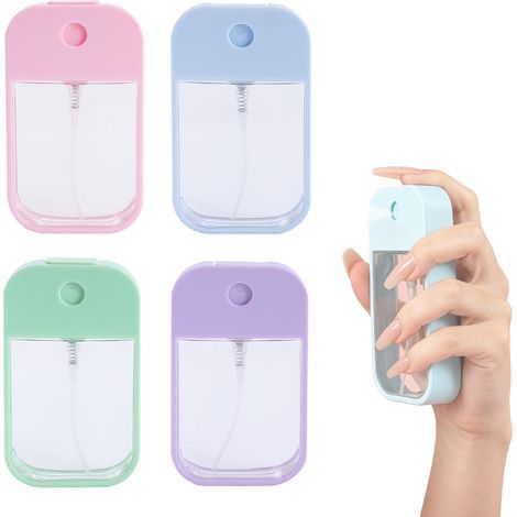 4 Pièces Flacon Spray Vide de 45 ml, Mini Vaporisateur Parfum Rechargeable, Flacon Parfum Vide au Format Carte Portable, Spray Bottle Idéal Pour Voyage et Sac à Main (Bleu, Rose, Violet, Vert) (1/5)