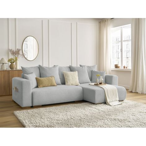 BOBOCHIC - Canapé d'angle convertible réversible coffre SIDONIE tissu chiné Gris clair (1/5)
