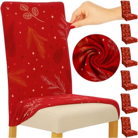 Housses de chaises en velours / Housses de chaises de Noël - Lot de 6 - Rouge (1/5)