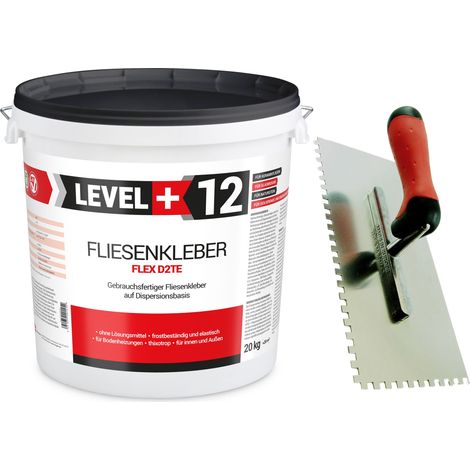 LEVEL+ Fliesenkleber Set 20Kg Steinkleber + Zahnglätter Edelstahl SET201 (1/2)