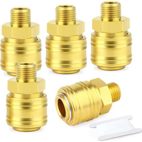 5pièces Raccord industriel mâle 1/4 pouce de style allemand, raccord rapide pour air comprimé 1/4 pouce à débit de base (1/5)