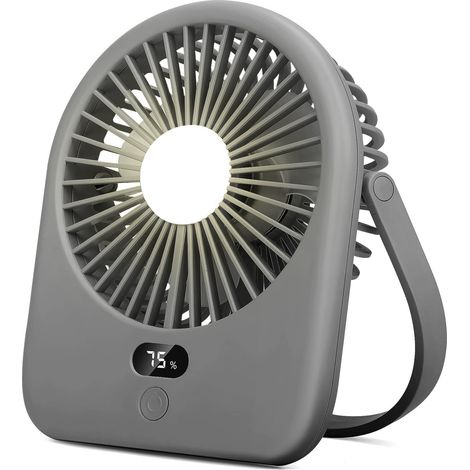 Mini ventilateur de table à affichage numérique 5 vitesses, rechargeable par USB, inclinable à 180°, fixation murale/portable – Bureau/Camping/Chambre-AquaForge