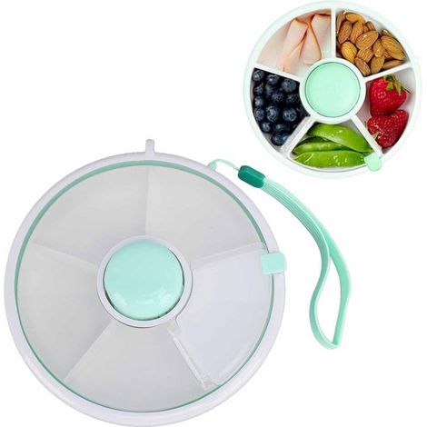 Boîte de rangement rotative pour collations, cinq compartiments, boîte portable hermétique avec couvercle, verte (1/5)