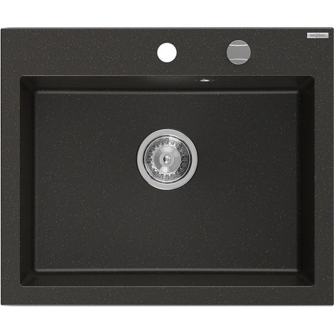 Mexen Elix Granitspüle 1-beckig 600 x 500 mm, schwarz/gold metallic, Siphon chrom - 6525601005-75 (1/5)