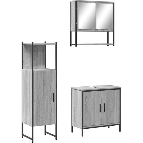 Maison Exclusive - 3-tlg. Badmöbel-Set Grau Sonoma Holzwerkstoff