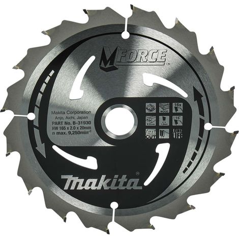 Makita - Lama per sega circolare per legno, 165x20 mm, 16 denti B-31930