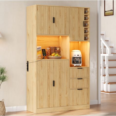 Credenza da cucina 105/40/180 cm finitura naturale con portabottiglie e luci LED (1/5)